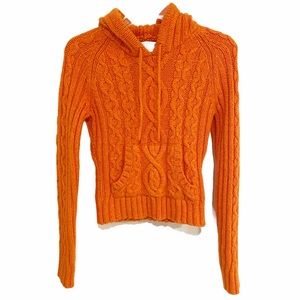 Abercrombie & Fitch | Y2K Cable Knit Hooded Sweater Chunky Orange Size Medium